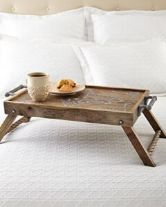gg wood and metal bed tray other decor, 3.25inl x 15inw x 9.25inh, light brown