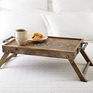 GG Wood and Metal Bed Tray Other Decor, 3.25InL x 15InW x 9.25InH, Light Brown