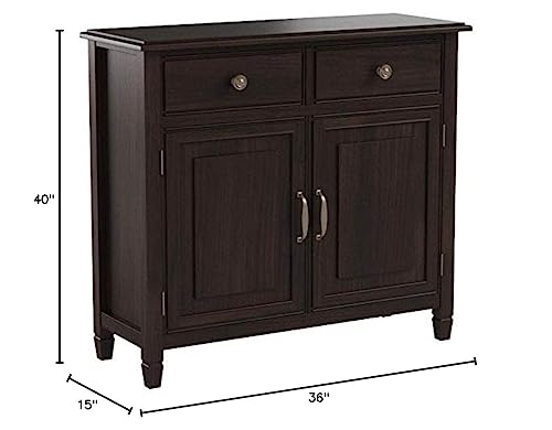 SIMPLIHOME Connaught SOLID WOOD 40 inch Wide Transitional Entryway Storage Cabinet in Dark Chestnut Brown, with 2 Drawers, 2 Doors, Adjustable Shelves