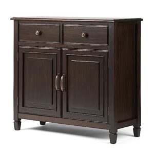 SIMPLIHOME Connaught SOLID WOOD 40 inch Wide Transitional Entryway Storage Cabinet in Dark Chestnut Brown, with 2 Drawers, 2 Doors, Adjustable Shelves