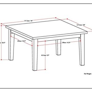 SIMPLIHOME Eastwood SOLID HARDWOOD 54 Inch Square Contemporary Dining Table in Java Brown, For the Dining Room