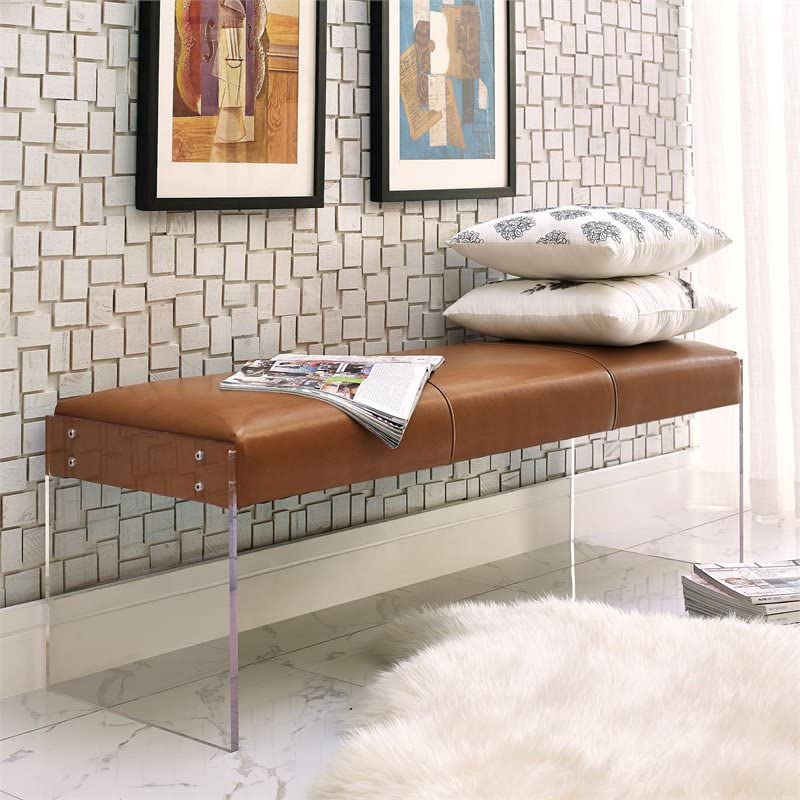 Tov Furniture Envy Leather/Acrylic Bench, Brown