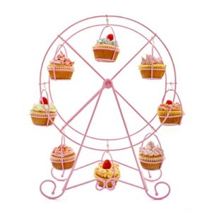 zoie + chloe ferris wheel cupcake stand - decorative cupcake holder for parties - spinning display for serving pastry, treats & desserts - easy-to-clean, fits 8 medium cupcakes - 14x4x17, rose pink