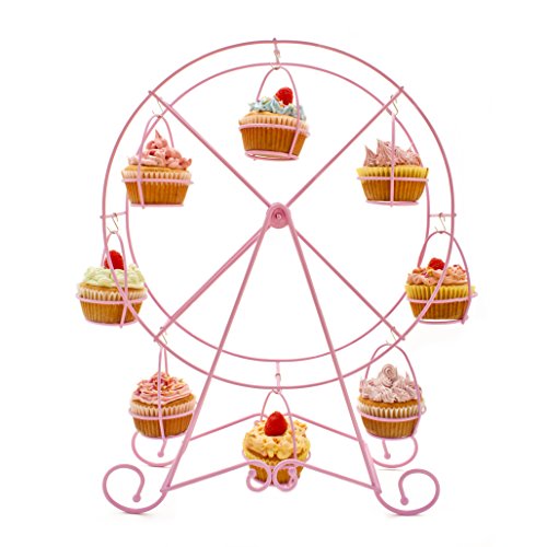 Zoie + Chloe Ferris Wheel Cupcake Stand - Decorative Cupcake Holder for Parties - Spinning Display for Serving Pastry, Treats & Desserts - Easy-to-Clean, Fits 8 Medium Cupcakes - 14x4x17, Rose Pink