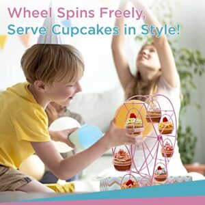 Zoie + Chloe Ferris Wheel Cupcake Stand - Decorative Cupcake Holder for Parties - Spinning Display for Serving Pastry, Treats & Desserts - Easy-to-Clean, Fits 8 Medium Cupcakes - 14x4x17, Rose Pink