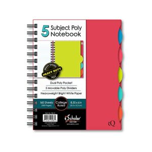 iScholar 5 Subject Poly Cover Double Wire Notebook, 8.35 x 6 Inches, Cover Color May Vary (58615)160 Sheets , Assorted