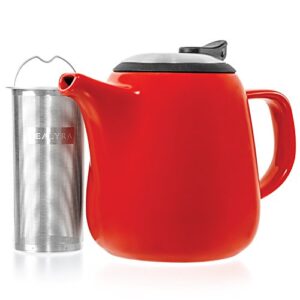 tealyra - daze ceramic teapot in red - 27-ounce (2-3 cups) - small stylish ceramic teapot with stainless steel lid and extra-fine infuser to brew loose leaf tea
