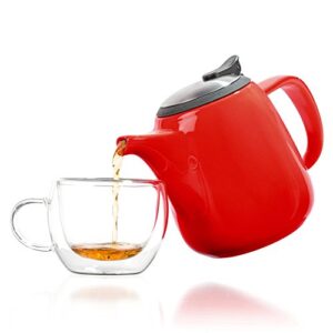 Tealyra - Daze Ceramic Teapot in Red - 27-ounce (2-3 cups) - Small Stylish Ceramic Teapot with Stainless Steel Lid and Extra-Fine Infuser To Brew Loose Leaf Tea