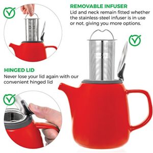 Tealyra - Daze Ceramic Teapot in Red - 27-ounce (2-3 cups) - Small Stylish Ceramic Teapot with Stainless Steel Lid and Extra-Fine Infuser To Brew Loose Leaf Tea