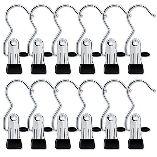 IPOW 12 PCS Boot Hanger Clips, Stainless Steel Laundry Hook Hanging Clothes Portable for Home and Travel