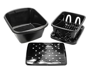 camco 43518 black sink kit with dish drainer, dish pan and sink mat