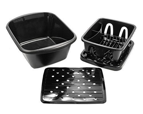 Camco 43518 Black Sink Kit with Dish Drainer, Dish Pan and Sink Mat