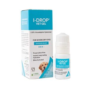 i-drop vet gel lubricating eye drops for pets: for moderate to severe dry eyes, superior comfort with fewer applications needed, 0.30% hyaluronan, preservative-free, non-irritating, one bottle (10 ml)