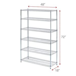 Alera NSF Certified 6-Shelf Wire Shelving Kit, 48w x 18d x 72h, Silver