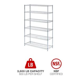 Alera NSF Certified 6-Shelf Wire Shelving Kit, 48w x 18d x 72h, Silver