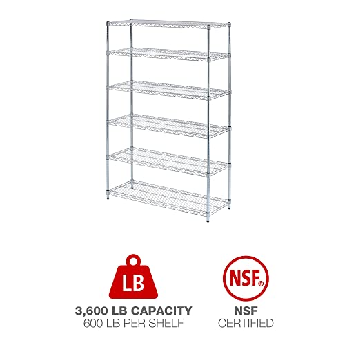 Alera NSF Certified 6-Shelf Wire Shelving Kit, 48w x 18d x 72h, Silver