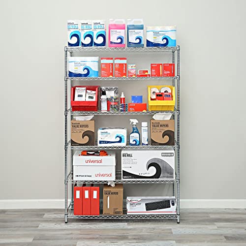 Alera NSF Certified 6-Shelf Wire Shelving Kit, 48w x 18d x 72h, Silver