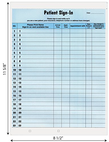Tabbies Patient Sign-In Label Forms, 8-1/2" x 11" Form, Blue, 23 Labels/Sheet, 125 Sheets/Pack, Confidentially Sign In Your Patients, Also Provides a Daily Patient Log (14531)