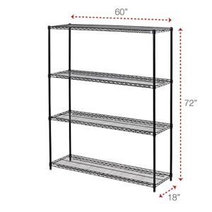 Alera ALESW206018BA All-Purpose Wire Shelving Starter Kit, 4-Shelf, 60 X 18 X 72, Black Anthracite+