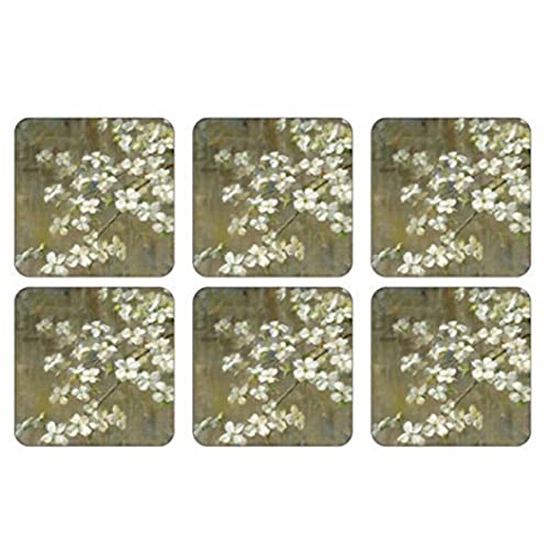 Pimpernel Dogwood in Spring Collection Coasters | Set of 6 | Cork Backed Board | Heat and Stain Resistant | Drinks Coaster for Tabletop Protection | Measures 4” x 4”