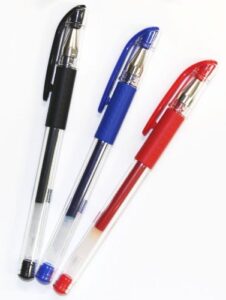 uni-ball signo rubber grip & stick retractable ultra micro point gel pens -0.38mm-black.blue.red. 3 ink pens-value set