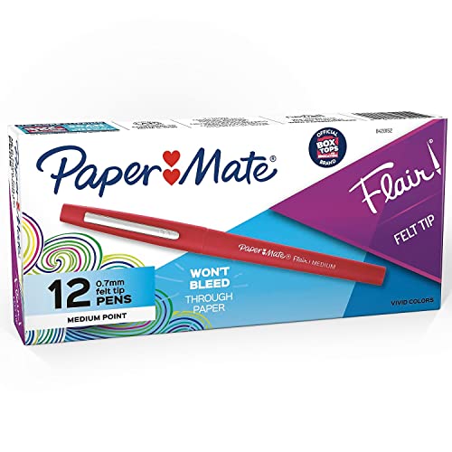 Paper Mate 8420152 Point Guard Flair Needle Tip Stick Pen, Red Ink, 0.7Mm, Dozen