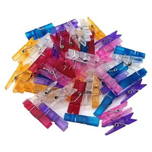 yueton 50pcs mini colorful clear plastic clothespins clip, clothes line clips, clothesline utility clips