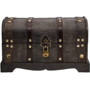 brynnberg - pirate treasure chest storage box - columbus 12,2x7,1x7,1" - durable wooden treasure chest with lock - unique handmade decorative wood storage box - vintage wood chest box - the best gift