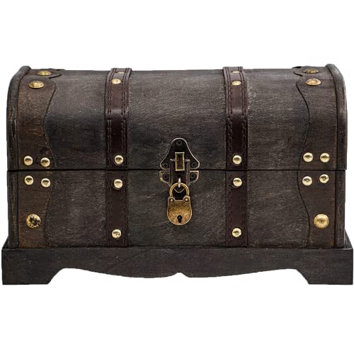 Brynnberg - Pirate Treasure Chest Storage Box - Columbus 12,2x7,1x7,1" - Durable Wooden Treasure Chest with Lock - Unique Handmade Decorative Wood Storage Box - Vintage Wood Chest Box - The Best Gift