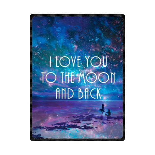 Well-sized Beautiful Galaxy Night Sea Beach with Funny Quotes: I love You To The Moon And Back Blanket Fleece Throw Blanket for Sofa 58" x 80" (Large)