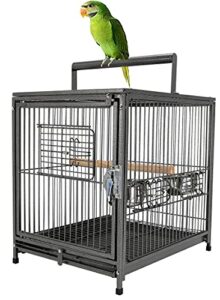 portable heavy duty travel bird parrot carrier cage feeding bowl play stand with handle