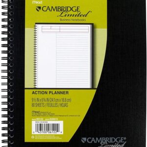 Cambridge 06122 Action Planner Side Bound Business Notebook, 7 1/2 x 9 1/2, Black, 80 Sheets