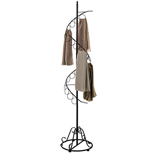 MyGift Black Metal Freestanding Scarf Hanger and Belt Display Holder Organizer with 25 Rings and Spiral Design, Decorative Shawl and Scarves Rack