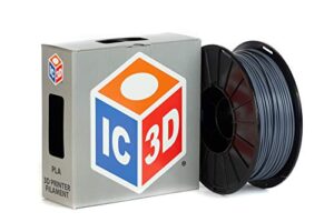 ic3d grey 2.85mm pla 3d printer filament - 1kg spool - dimensional accuracy +/- 0.05mm - professional grade 3d printing filament - made in usa