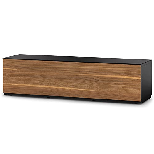 SONOROUS ST-160 Premium TV Stand for Living Room - Luxury Wood & Glass TV Console with 6 Shelves - Modern TV & Media Furniture with Hidden Wheels - Black TV Table Support up to 75" - Walnut Wood Cover