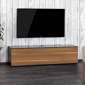 SONOROUS ST-160 Premium TV Stand for Living Room - Luxury Wood & Glass TV Console with 6 Shelves - Modern TV & Media Furniture with Hidden Wheels - Black TV Table Support up to 75" - Walnut Wood Cover