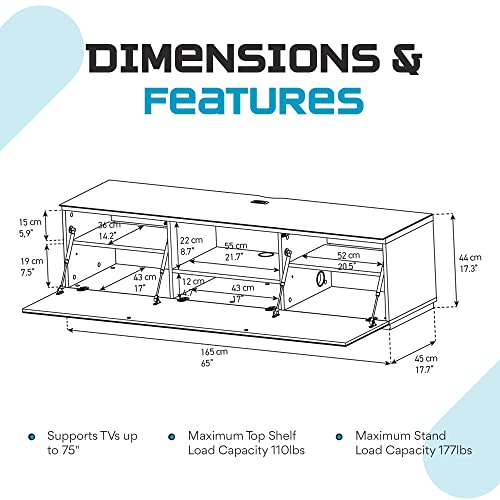 SONOROUS ST-160 Premium TV Stand for Living Room - Luxury Wood & Glass TV Console with 6 Shelves - Modern TV & Media Furniture with Hidden Wheels - Black TV Table Support up to 75" - Walnut Wood Cover