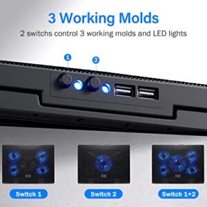 Kootek Laptop Cooling Pad 12"-17" Cooler Pad Chill Mat 5 Quiet Fans LED Lights and 2 USB 2.0 Ports Adjustable Mounts Laptop Stand Height Angle, Blue
