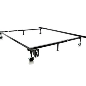 MALOUF Twin/Full Adjustable Metal Bed Frame with Rug Rollers, Black