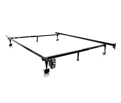 MALOUF Twin/Full Adjustable Metal Bed Frame with Rug Rollers, Black