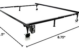 MALOUF Twin/Full Adjustable Metal Bed Frame with Rug Rollers, Black