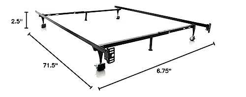 MALOUF Twin/Full Adjustable Metal Bed Frame with Rug Rollers, Black