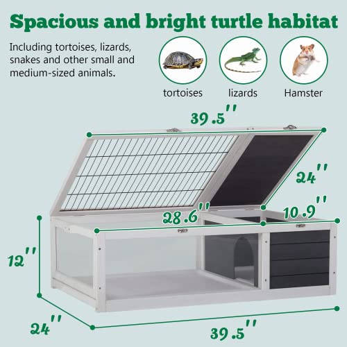 Tortoise House Wooden Turtle Habitat w/Removable Bottom, Large Reptile Cage Indoor Small Animals Habitats for Lizards, Bearded Dragon