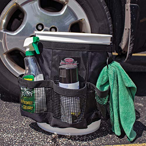 Bucket Boss Auto Boss Wash Boss Organizer for a 5 Gallon Bucket, with Fast-Drying, Exterior Mesh Pockets for Car Wash Supplies, Allowing for Soap and Water in the Bucket, in Black, AB30060