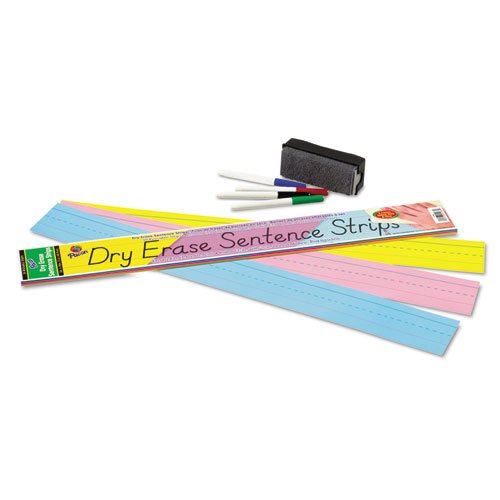 Dry Erase Sentence Strips, 24 x 3, Assorted: Blue/Pink/Yellow, 30/Pack