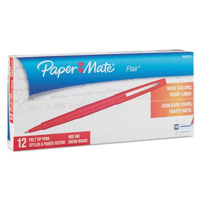 Point Guard Flair Porous Point Stick Pen, Red Ink, Medium, Dozen, Sold as 12 Each