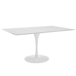 modway lippa 60" mid-century modern dining table with rectangle top and pedestal base in white