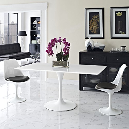 Modway Lippa 60" Mid-Century Modern Dining Table with Rectangle Top and Pedestal Base in White
