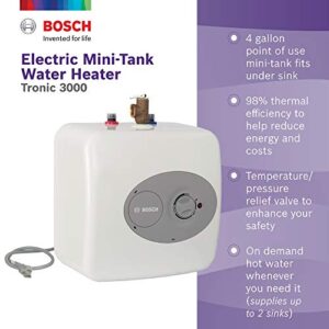 Bosch Electric Mini-Tank Water Heater Tronic 3000 T 4-Gallon (ES4) - Eliminate Time for Hot Water - Shelf, Wall or Floor Mounted