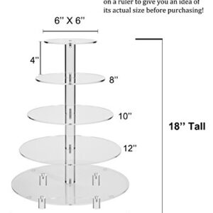 Jusalpha Large 5-Tier Acrylic Round Wedding Cake Stand/Cupcake Stand Tower/Dessert Stand/Pastry Serving Platter/Food Display Stand (5RF)